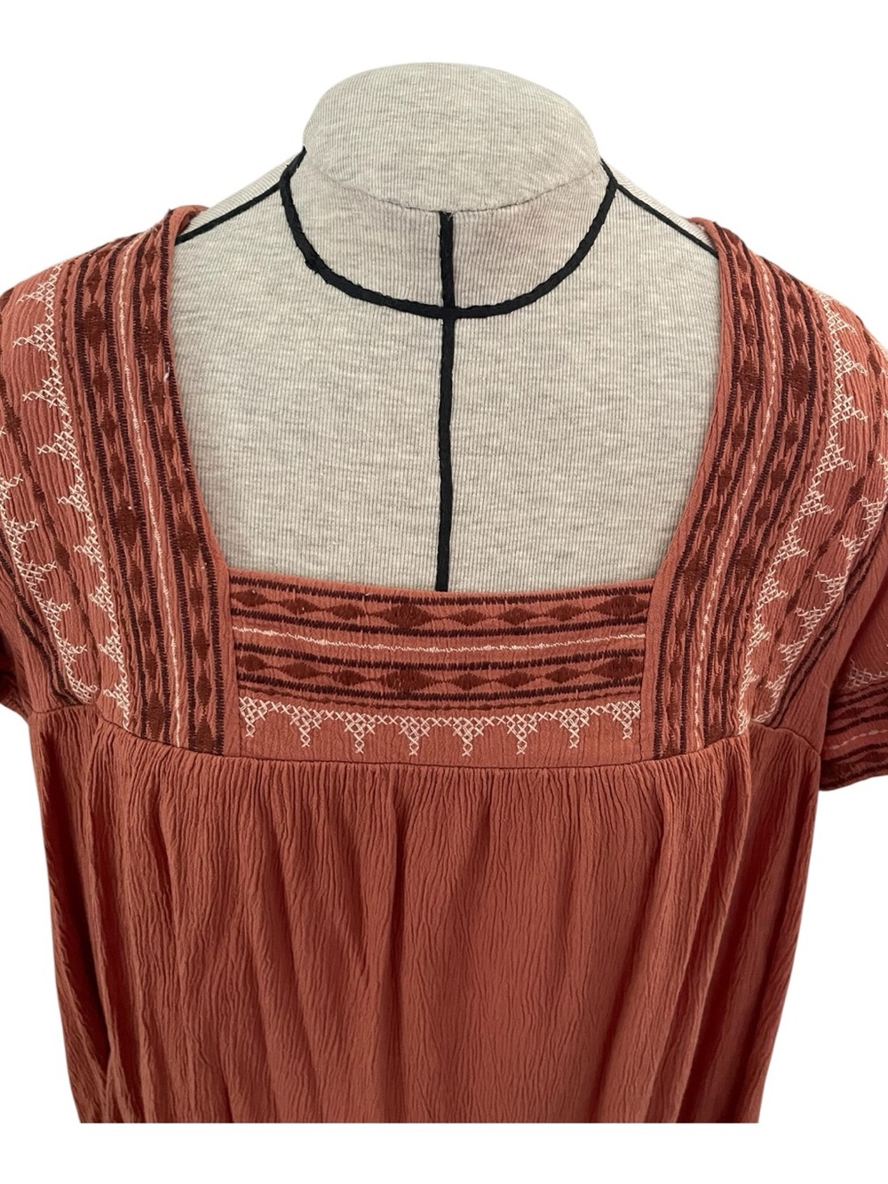 Knox Rose Rust Embroidered Square-Neck Boho Dress - Picture 2 of 4